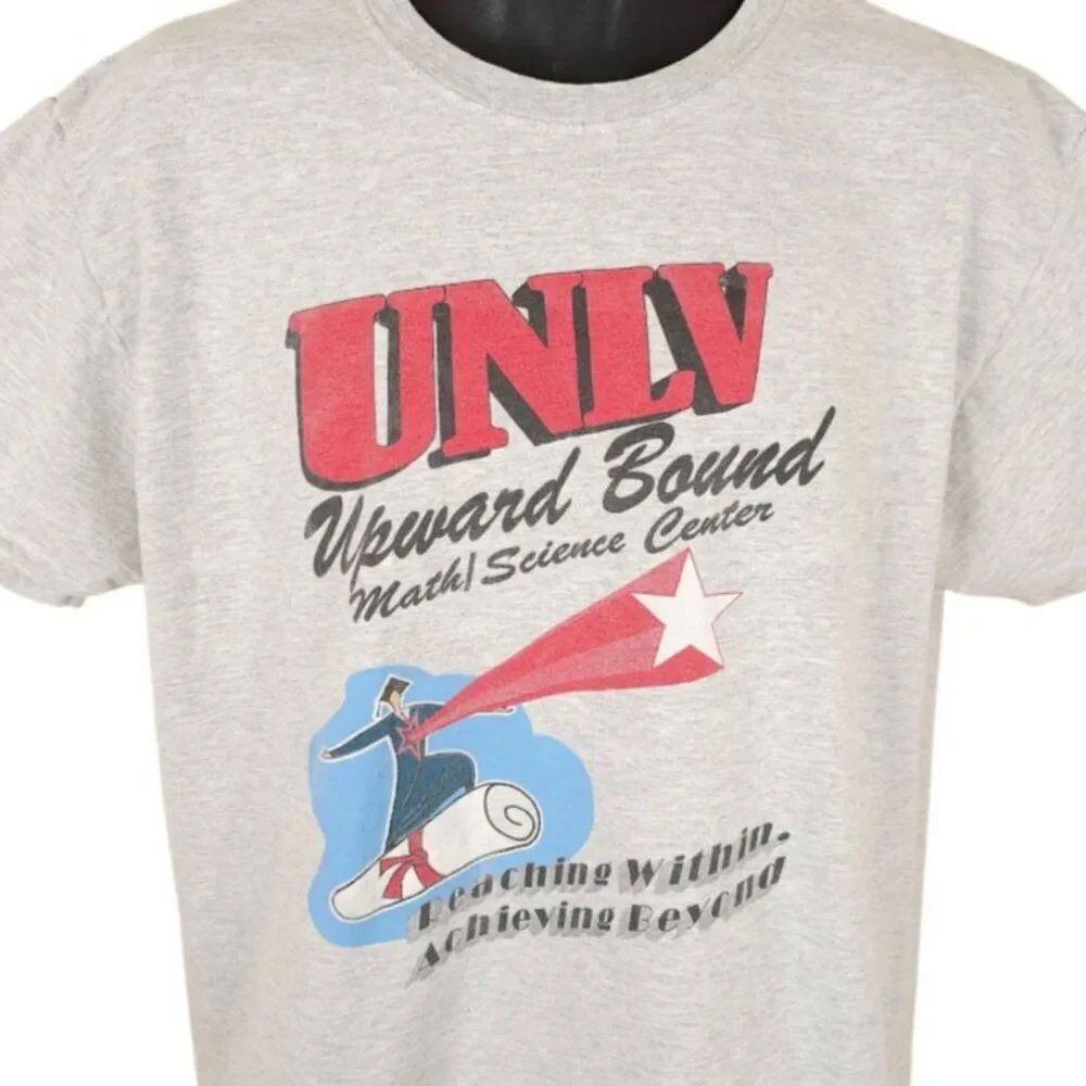 Vintage UNLV Rebels T Shirt Mens Size Large Gray Y2K Upward Bound Math Science